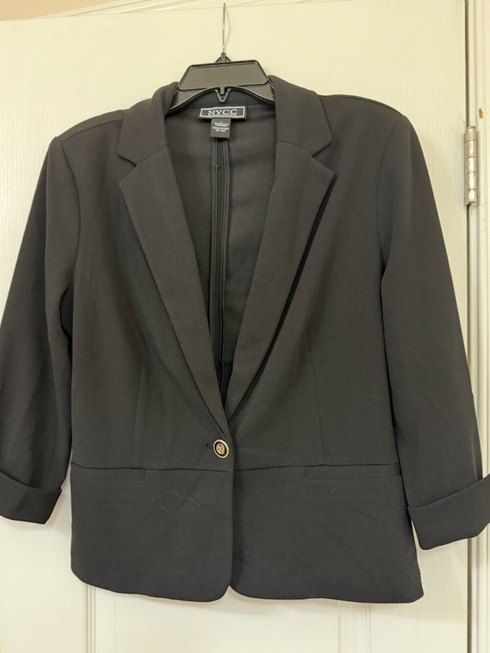 Women's Three Quarter Length Black Blazer NYCC Brand Size L
